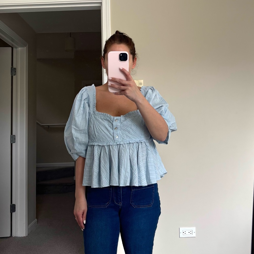 Free People Baby Blue Babydoll Top